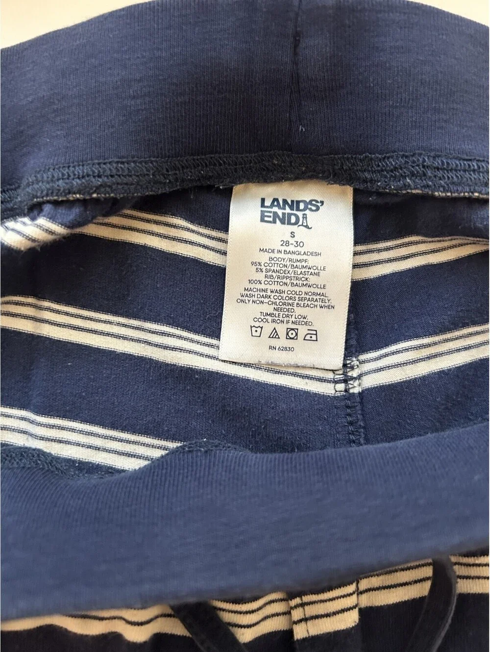 Lands' End Pajama Pants Mens Small Blue Stripe Cotton Stretch Lounge Sleep